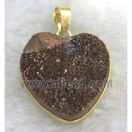 coffee druzy quartz heart pendant