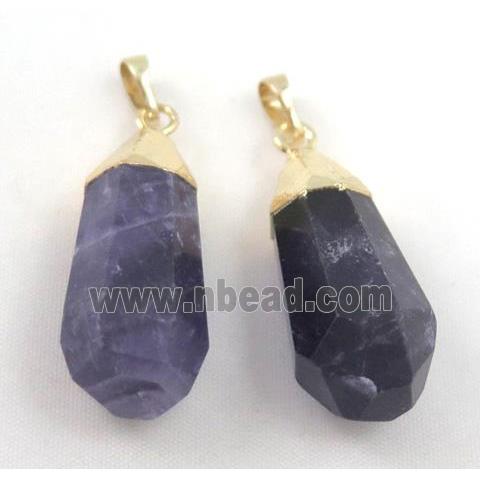 amethyst pendant, faceted teardrop, gold plated