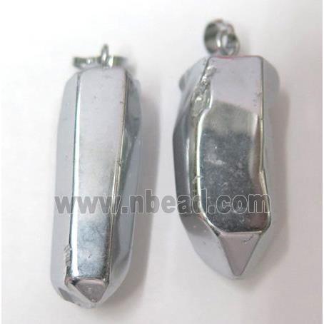 clear quartz pendant, stick, silver plated