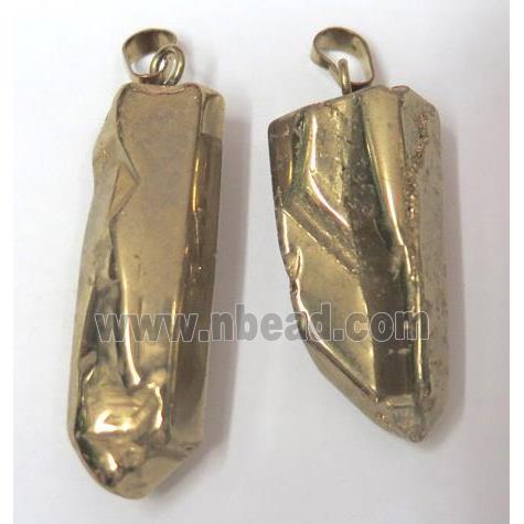 clear quartz pendant, stick, gold plated