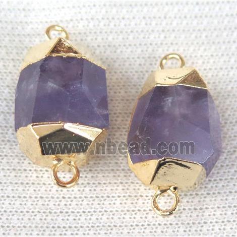 amethyst connector, faceted freeform, gold plated