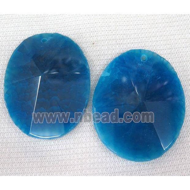 agate slice pendant, freeform, point, blue