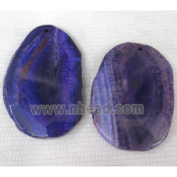 agate slice pendant, faceted freeform, purple