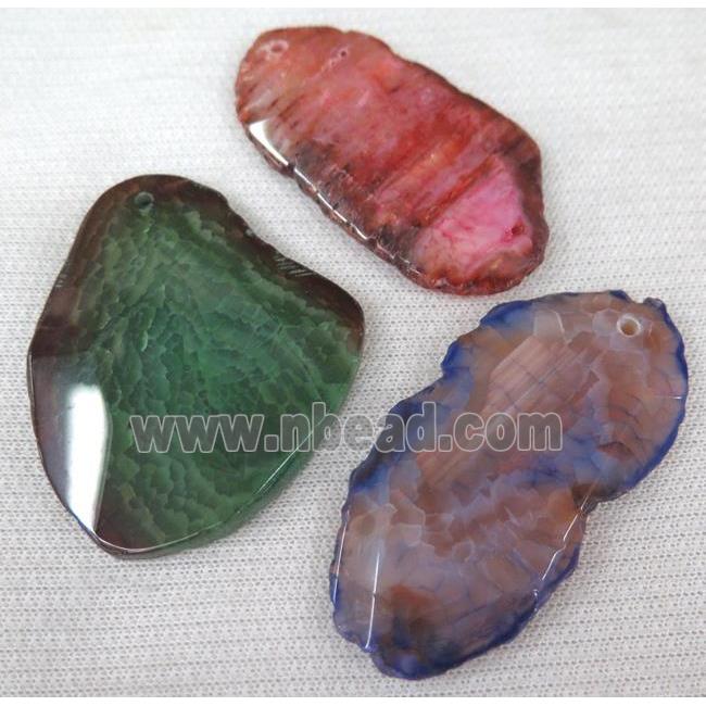 agate slice pendant, faceted freeform, mixed color