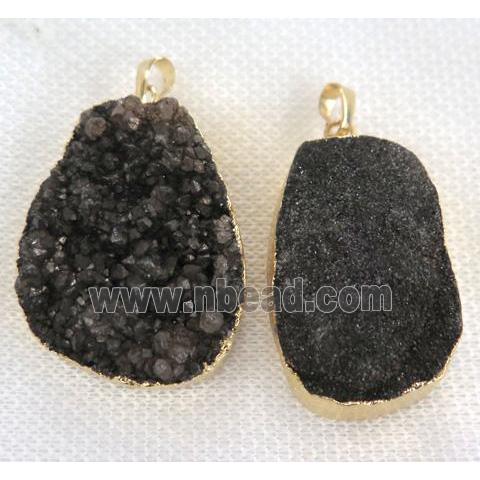 black druzy quartz pendant, freeform