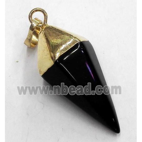 black onyx pendant, bullet, gold plated