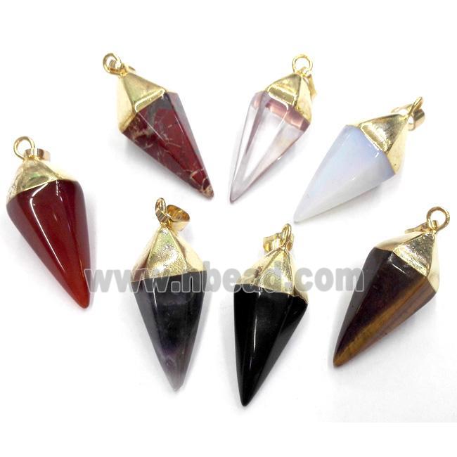 mixed gemstone pendant, bullet, gold plated