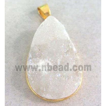 white druzy quartz pendant, teardrop