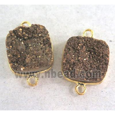 druzy quartz connector, square, gold electroplated