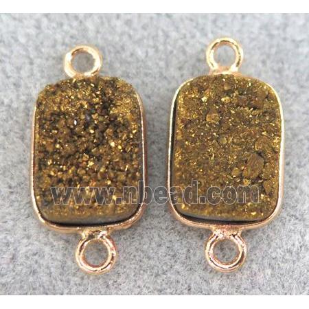 quartz druzy connector, rectangle, gold electroplated