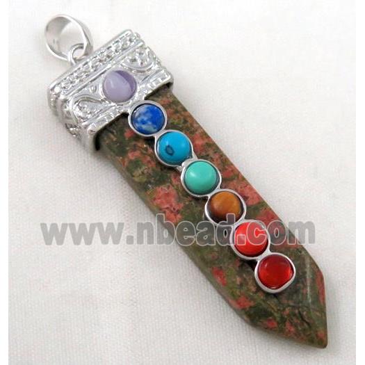 Unakite Chakra pendant, bullet, paved gems