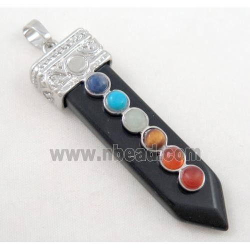 black onyx Chakra pendant, paved gems, bullet
