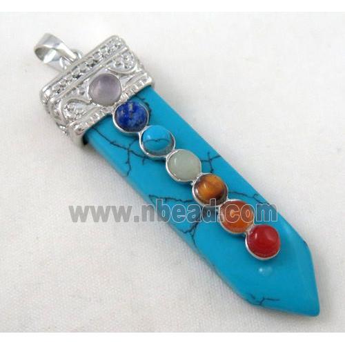 turquoise Chakra pendant paved gems, bullet, blue