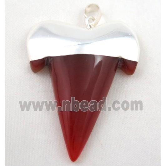 red agate pendant, shark-tooth, silver plated