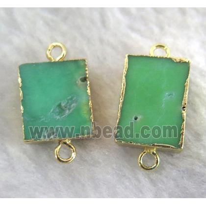 natural green Australian Chrysoprase connector, rectangle, gold plated