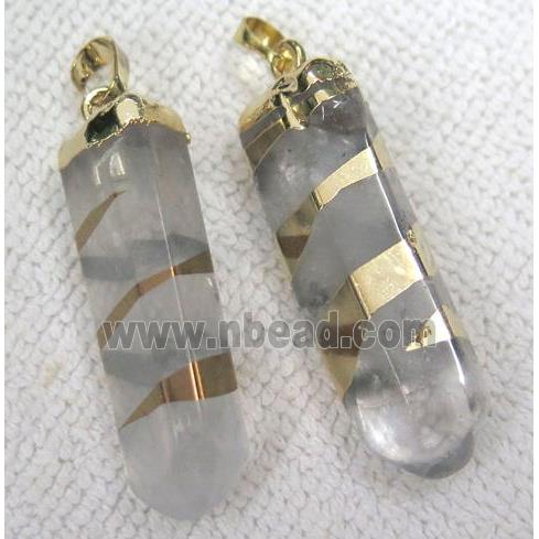 Clear Quartz pendant, freeform, gold plated