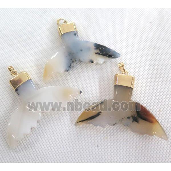 Heihua Agate pendant in shark-tail shaped, gold plated