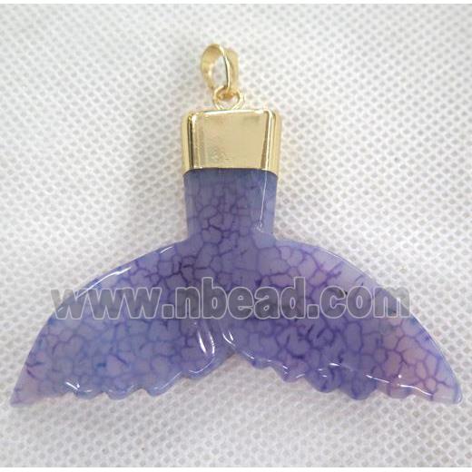 purple agate pendant, shark-tail, gold plated