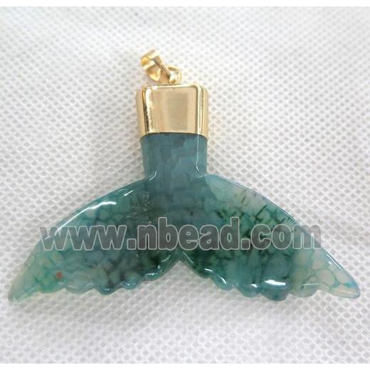 green agate pendant in shark-tail shaped, gold plated