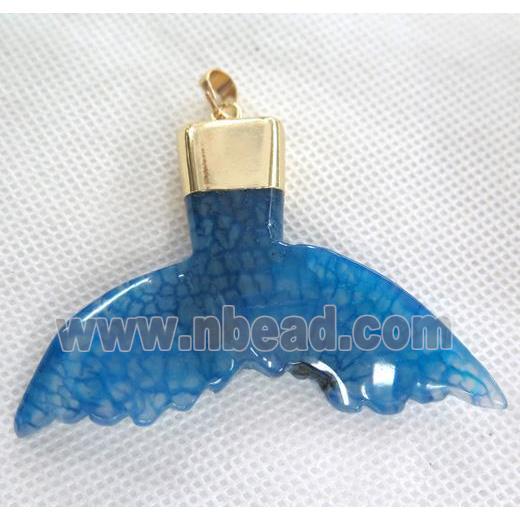 blue agate pendant in shark-tail shaped, gold plated