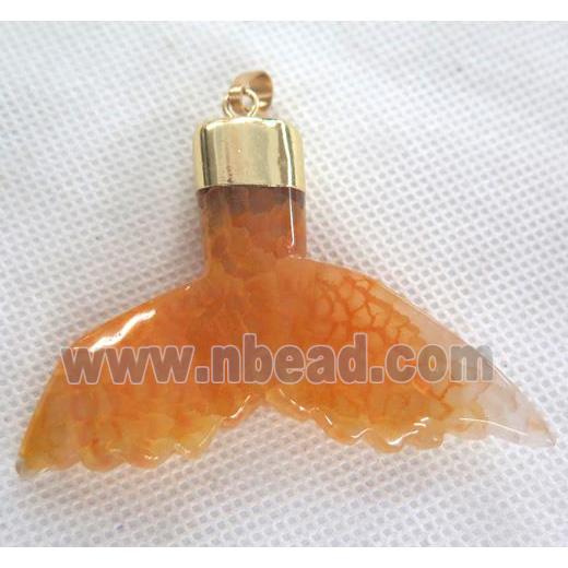 agate pendant, orange, shark-tail, gold plated