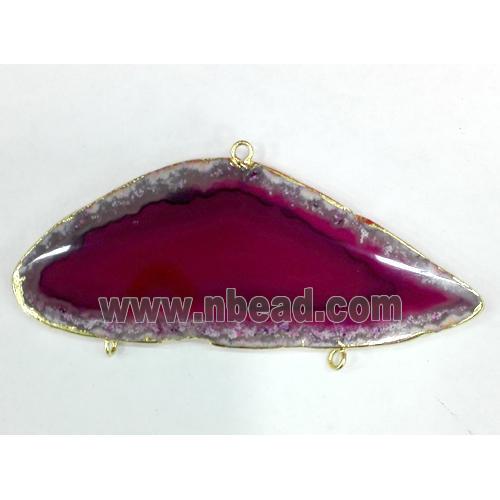 Agate Slice Connector with 3-holes, freeform, gold plated, mixed color