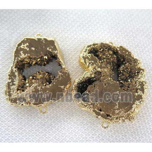 druzy agate connector, freeform, gold electroplated