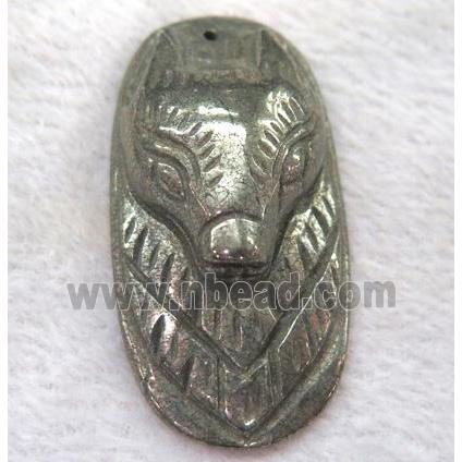 pyrite pendant, wolf-head