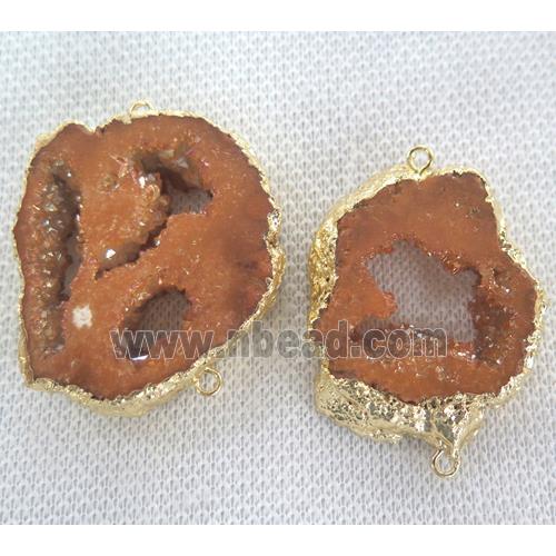 druzy agate slice connector, freeform slice, gold plated