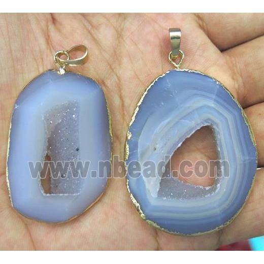 agate pendant with geode, faceted freeform, gold plated