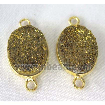 druzy quartz connector, oval, gold electroplated