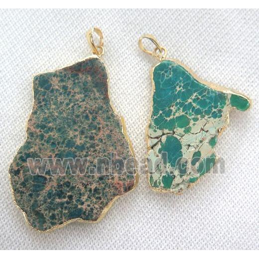 green Sea Sediment pendant, slab, gold plated