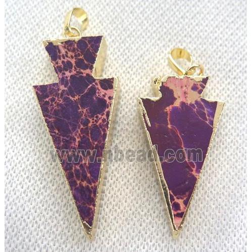 purple Sea Sediment pendant, arrowhead, gold plated