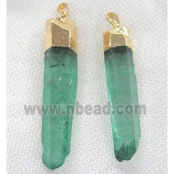 clear quartz pendant, stick, green dye