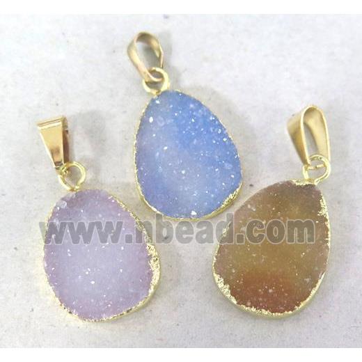 natural agate druzy pendant, freeform, gold plated