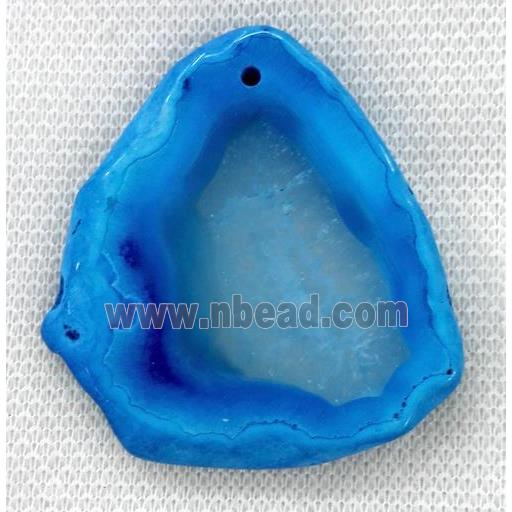 agate slice pendant, freeform, blue