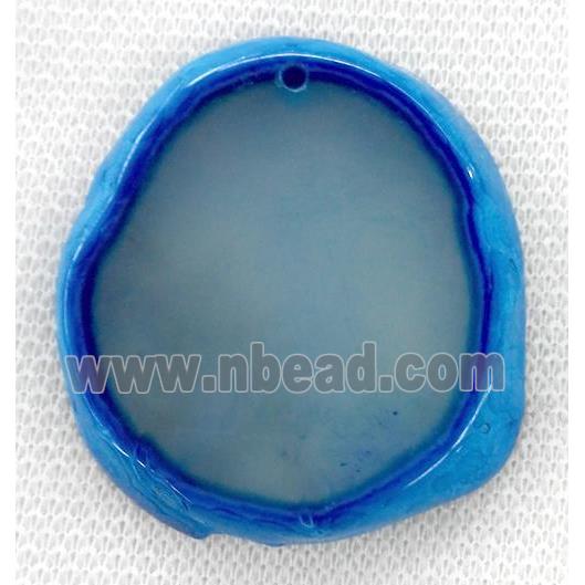 agate slice pendant, freeform, blue