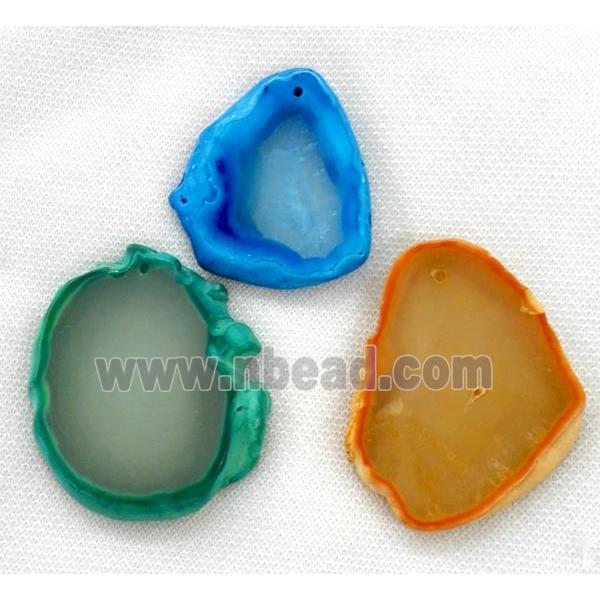 agate pendant, slice, freeform, mixed color