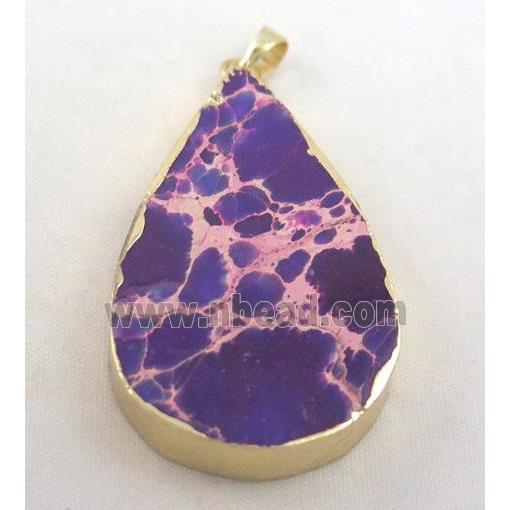 Sea sediment jasper pendant, teardrop, purple