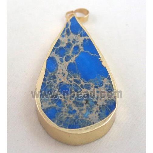 Sea sediment jasper pendant, teardrop, blue