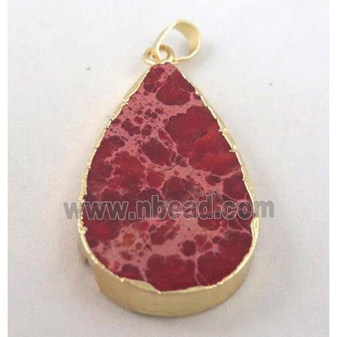 Sea Sediment jasper pendant, teardrop, red