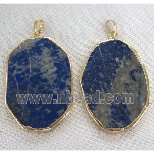 Lapis Lazuli slab pendant, freeform, gold plated