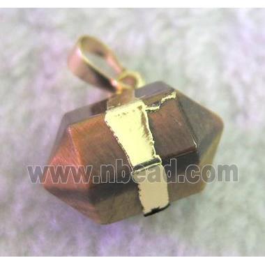 Tiger Eye Stone pendant, bullet, gold plated
