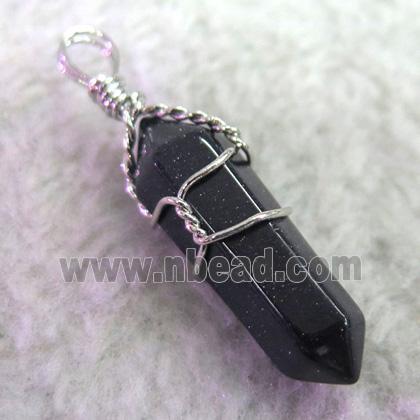 Blue SandStone pendant, bullet, wire wrapped
