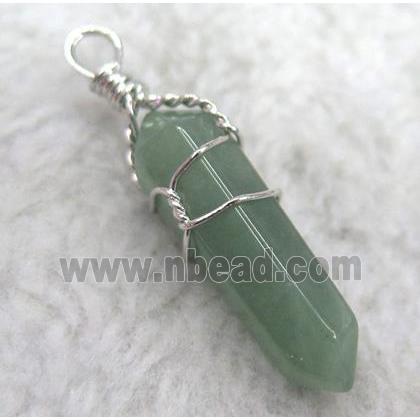 green aventurine pendant, bullet, wire wrapped
