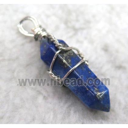 Lapis Lazuli pendant, bullet, wire wrapped