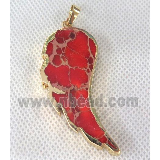 Sea Sediment jasper pendant, angel wing, red