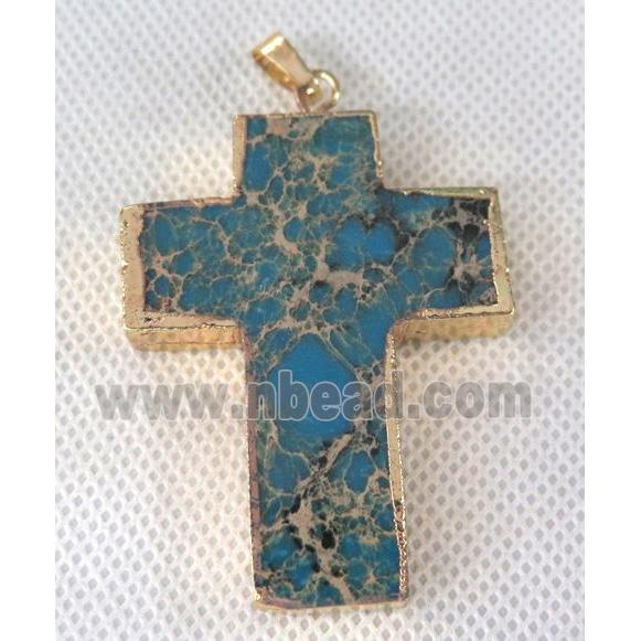 Sea Sediment cross pendant, blue