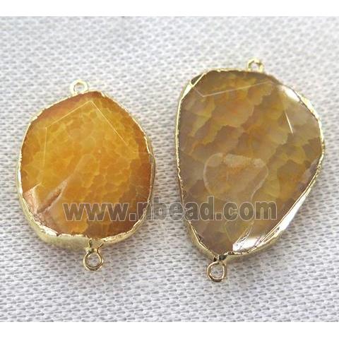 yellow Agate connector, faceted freeform, gold plated