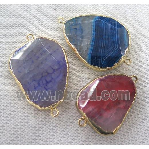 mixed Agate connector, faceted freeform, gold plated